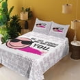 thumbnail image 2 of Ambesonne Emoji Fitted & Top Sheet Set with Shams, Cool Sunglasses Funny Face, Pale Mauve Magenta and Black, 2 of 5