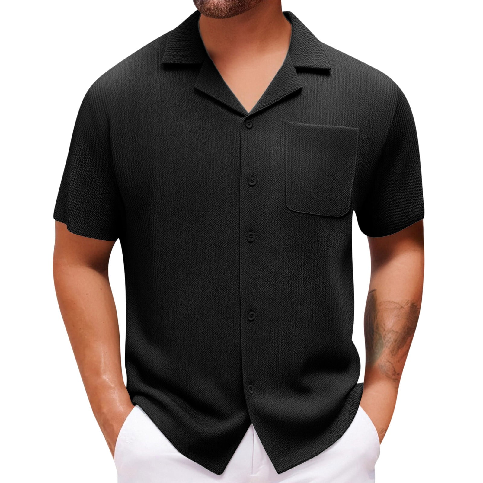 hoksml Chemises d'Été pour Hommes Col à Manches Courtes Chemises