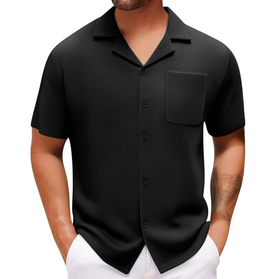 JXMVOJ Men's Summer Cuban Collar Shirt, Breathable Lightweight Button-Down Top, Solid Color Casual Shirt for Beach, Vacation, and Daily Wear