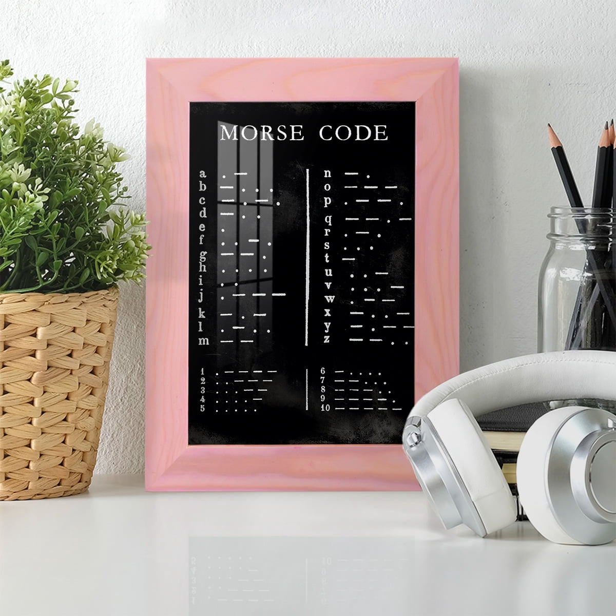 Morse Code Chart - Framed Print w/glass - Sunset Pink