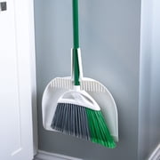 Libman Household Angle Broom and Dust Pan with Clean Fibers Comb, Green/White