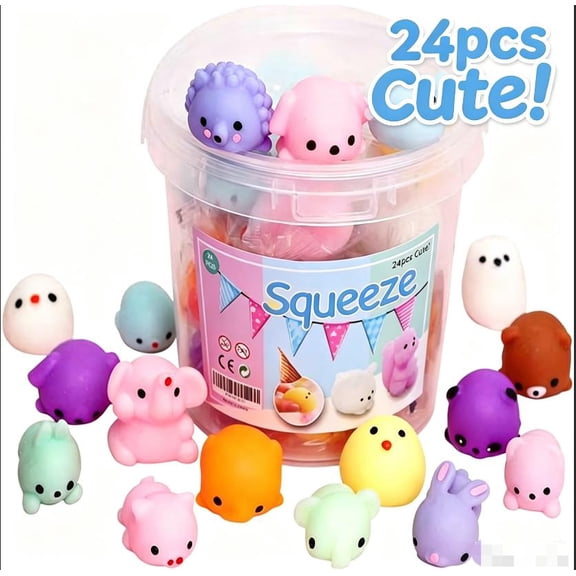 Assorted Mochi Squishies Squishy Toys 24 Pack Soft Stress Relief Toys Portable Vent Gadget for Bulk Relax Use,Mini Kawaii squishies