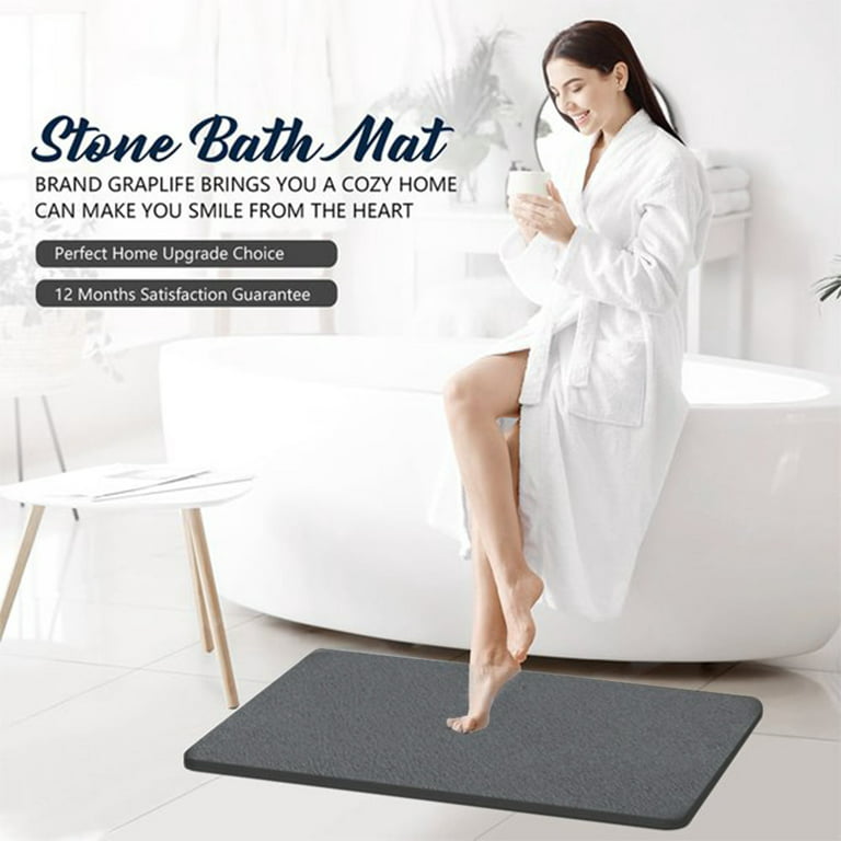 Haull Rollable Stone Bath Mat Diatomaceous Earth Bath Mat Quick Drying  Bathroom Mats Grey Shower Mat Non Slip Super Absorbent Bath Mat Suit for
