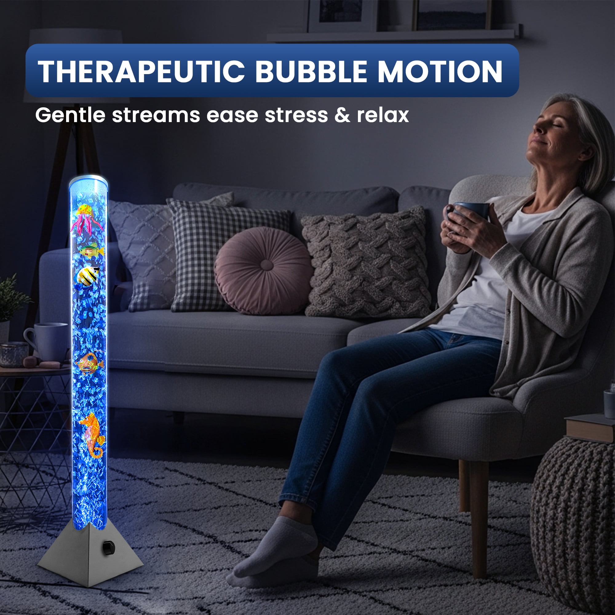 Brewish 3Ft Sensory Bubble Floor Lamp with Bubble Regulator Knob, 7 Color Changing LED Night Light, Artificial Fish Tank for Autism, Fake Aquarium Lamp, Perfect Gift