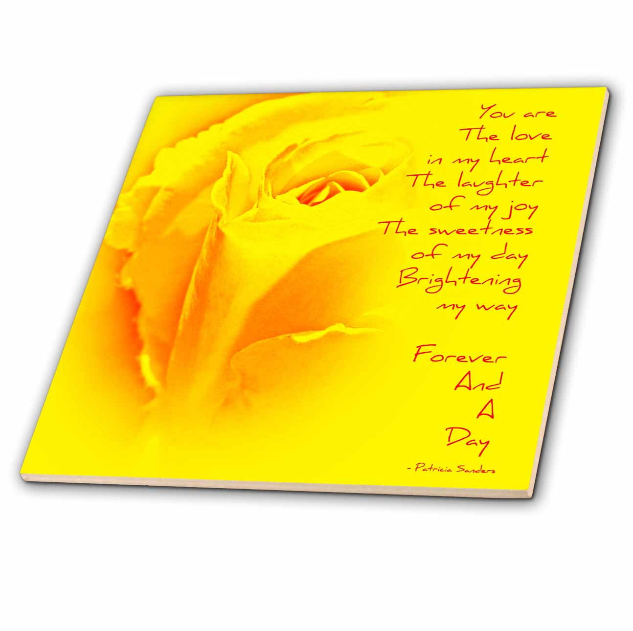 3dRose Yellow Rose Forever and a Day Poem Poetry Inspirational Love Glass Tile, 4inch
