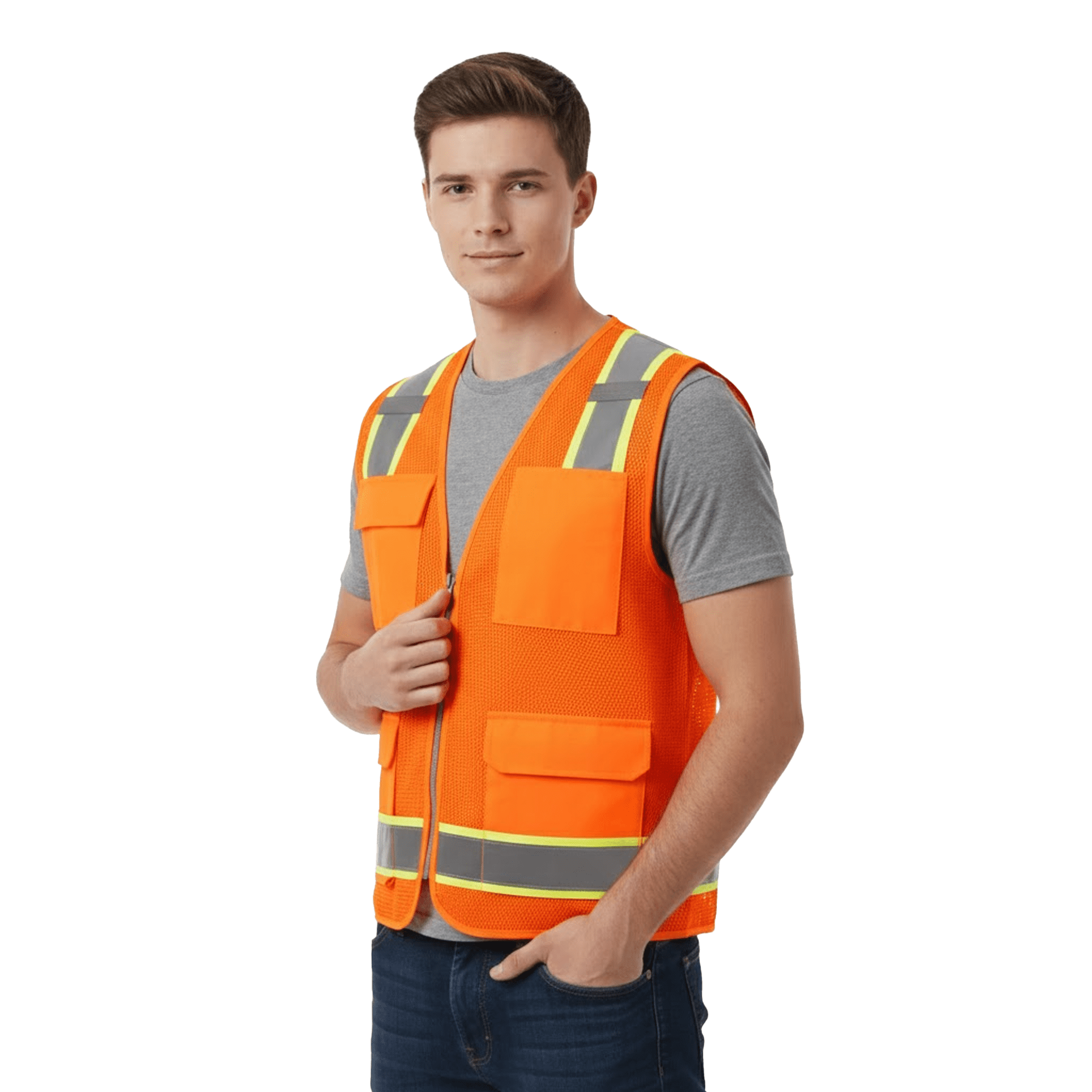 Zfeel Hi-Vis Safety Vest with Reflective Strips for Emergency, Neon Yellow and Neon Orange, 4-Pack, S