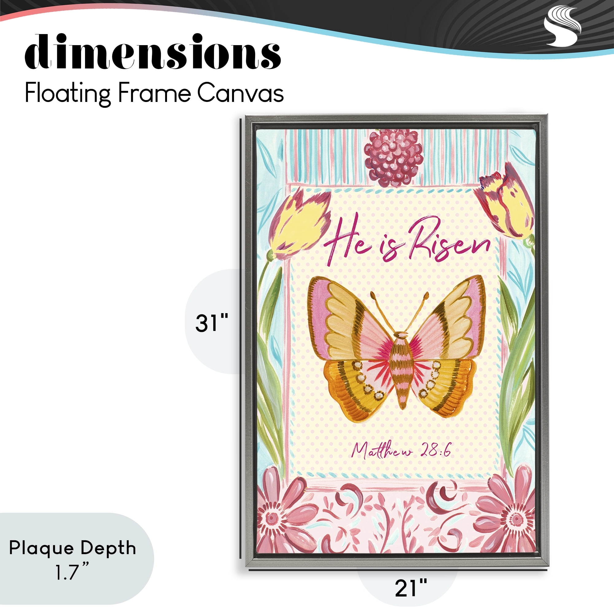 Stupell Industries He Is Risen with Butterfly Gray Framed Floater Canvas Wall Art, design by Ani Del Sol