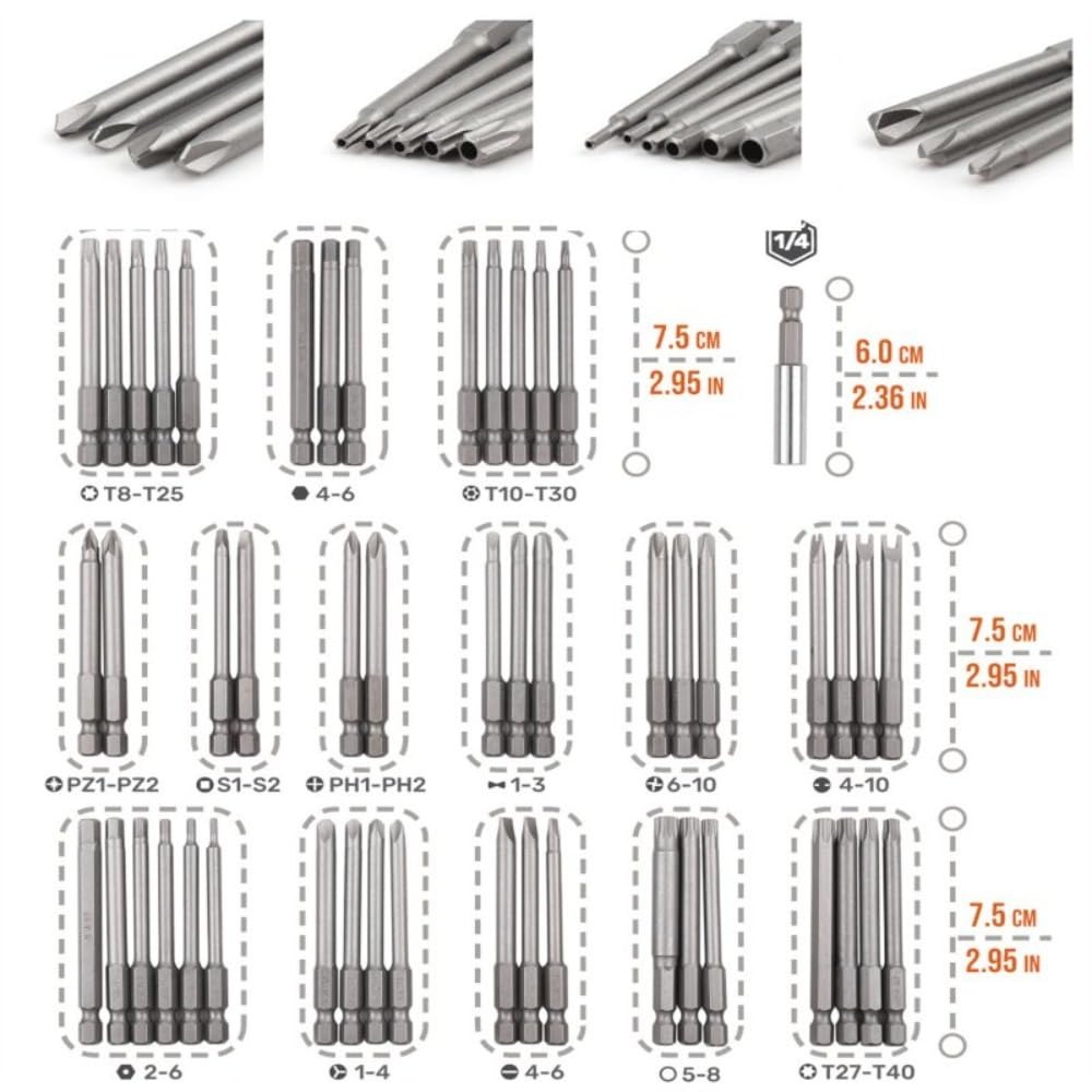 50Pcs Magnetic Screwdriver Bit Set With Storage Box 75mm Ultra Long High Strength Chromium Vanadium Steel Drill Bits Set