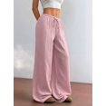 thumbnail image 4 of Wide Leg Pants for Women Flowy Palazzo Drawstring Elastic Waist Trousers Beach Vacation Clothes Pink 4XL, 4 of 8