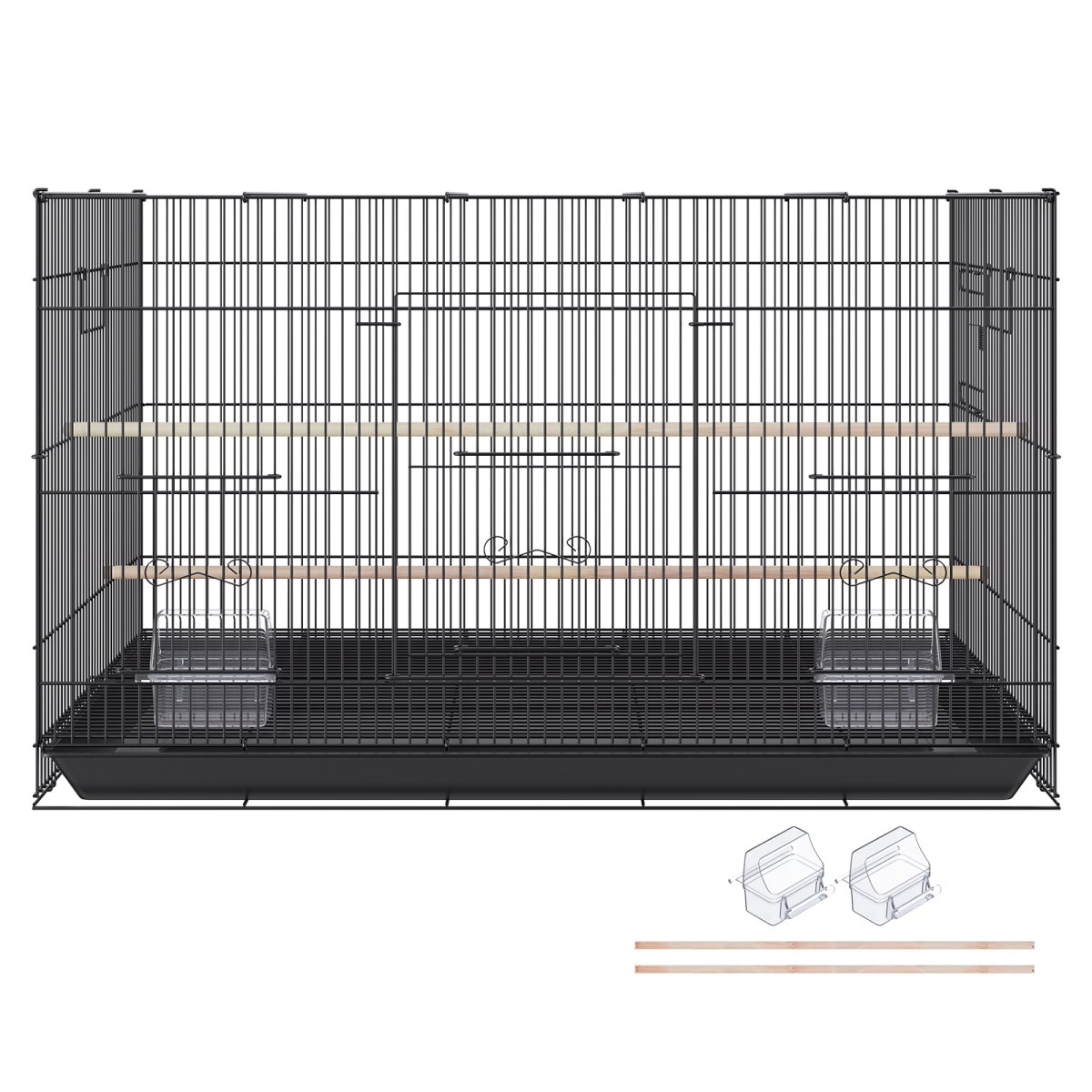 ENTU Large Black Bird Cage Flight Cage for Parakeets Cockatiels Small Parrots Lovebirds and Canaries with Rolling Stand and Detachable Tray