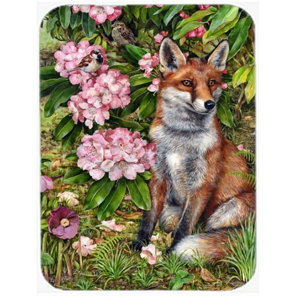 Fox Waiting in Flowers Glass Large Cutting Board