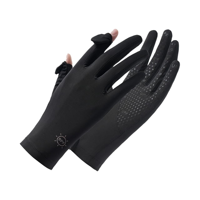 Karight Womens UPF Protection Cycling Gloves Touch Screen Fingerless Non-Slip Quick Dry Ice Silk Patchwork Outdoor Sports Gloves