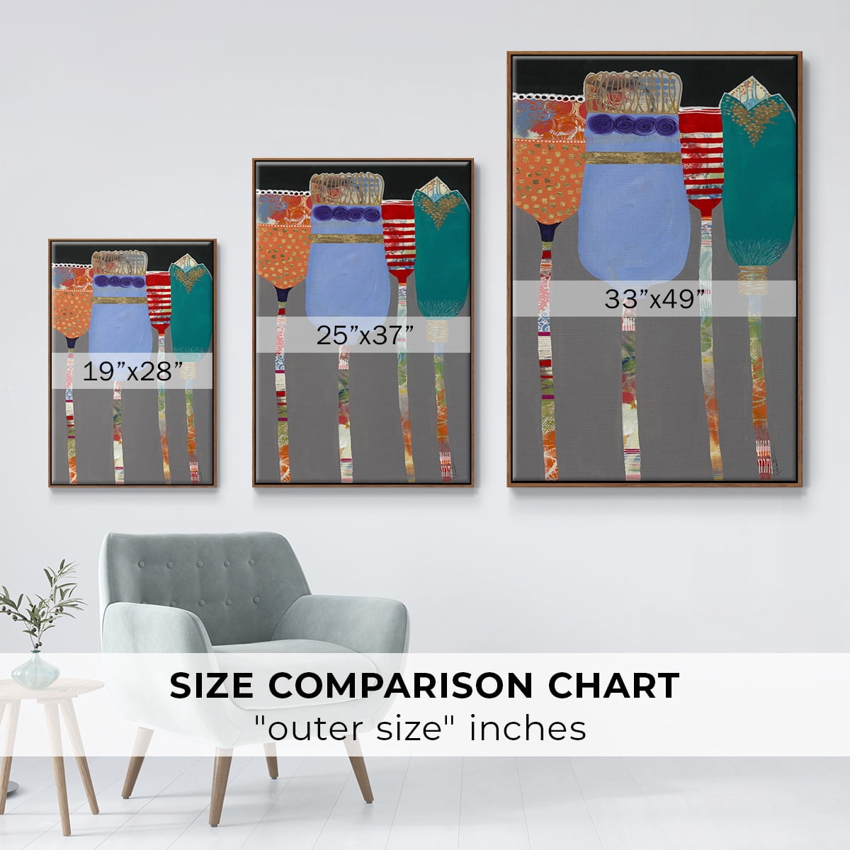 Tall Tulips Framed Premium Gallery Wrapped Canvas - Ready to Hang - 25 x 37 - Walnut Floating Frame