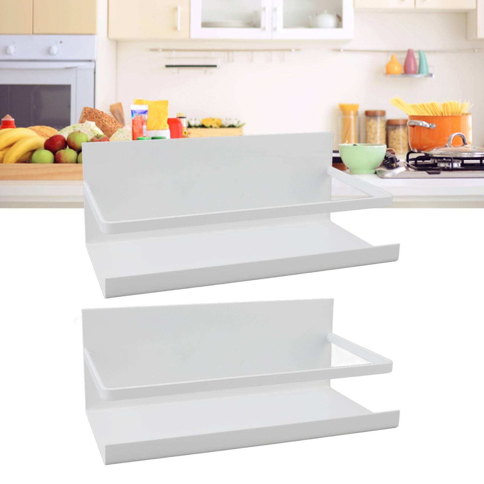 BIMZUC 2‑Pack Magnetic Fridge Shelf – Iron Spice Rack, Space‑Saving Kitchen Organizer, No‑Install, White