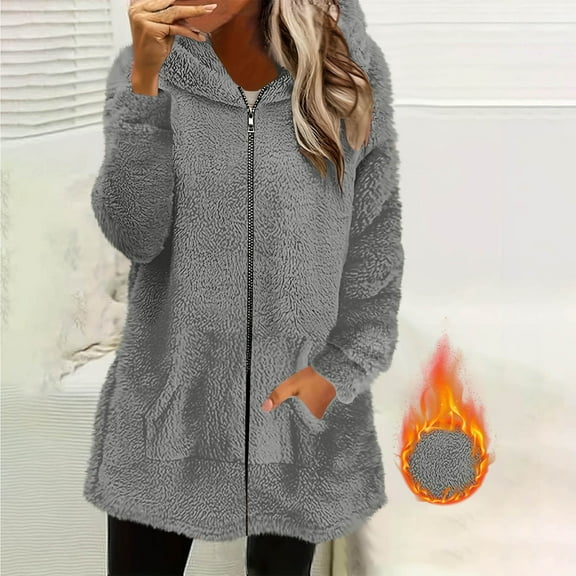 Dxzfnsa Womens Fuzzy Coats Fleece Solid Color Jackets Oversized Zip Up Hoodies with Pockets Winter Warm Sweatshirt Coats