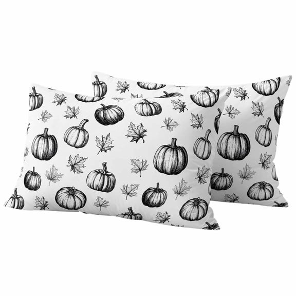 Black Gray Thanksgiving Outdoor Waterproof Pillow Covers, Fall Pumpkins Leaves Watercolor Art Decorative Rectangle Throw Pillowcase Sofa Cushion Sham for Patio/Couch/Chair, 20"x12" 2 Pack