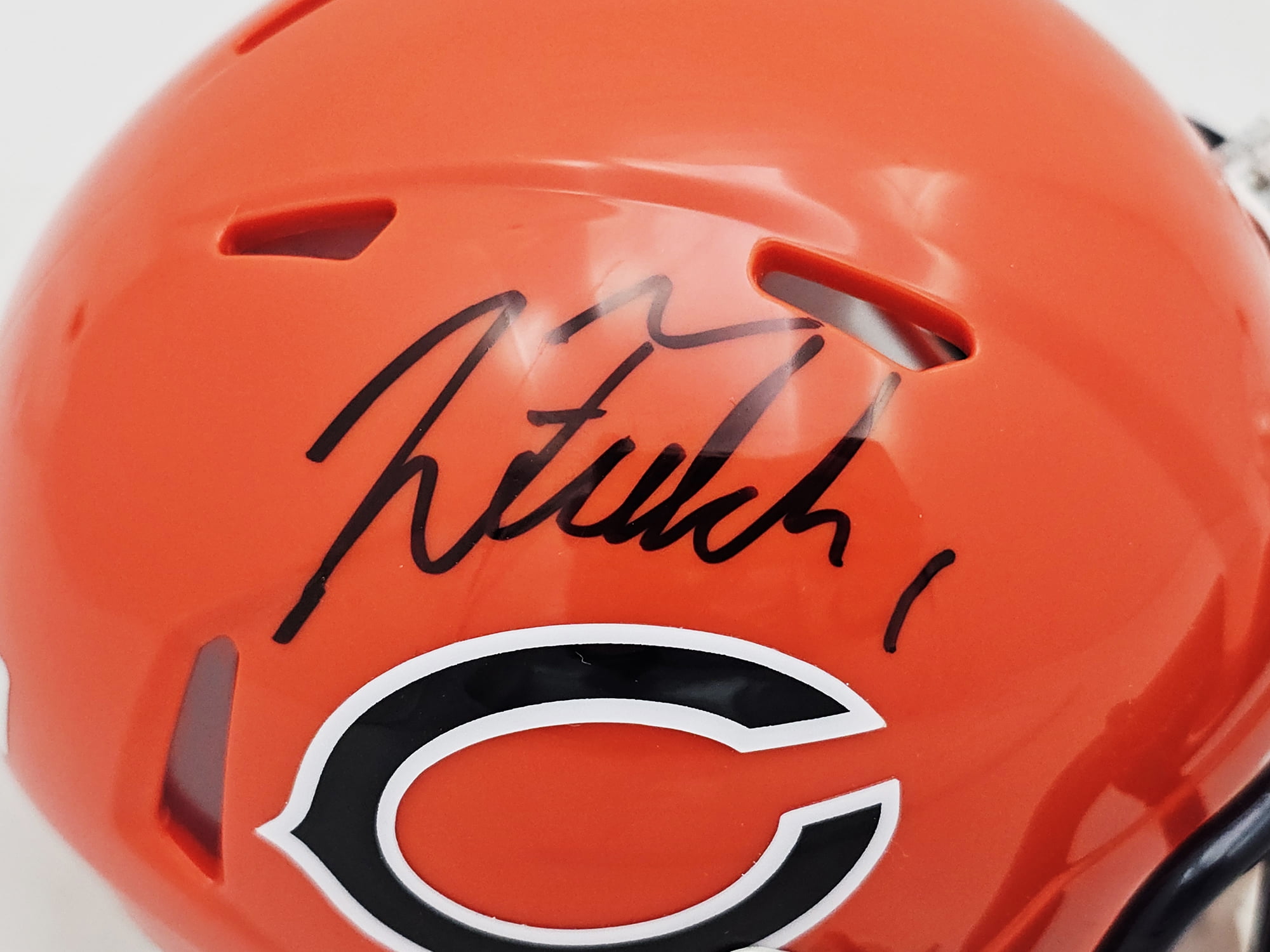 Justin Fields Autographed Chicago Bears 2022 Alternate Orange Speed Mini Helmet Beckett BAS Witness 220590