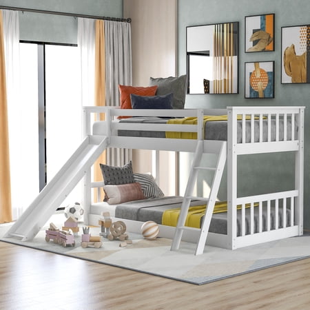 Twin over Twin Bunk Bed with Slide and Ladder  White (New)