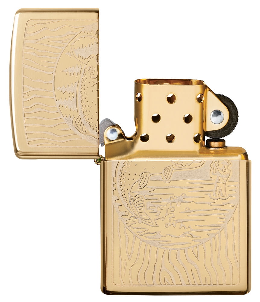 Zippo Fisherman Design High Polish Brass Pocket Lighter