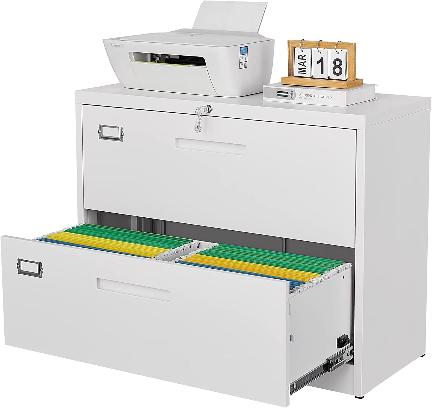 STANI 2 Drawer Lateral File with Lock, White Lateral Filing