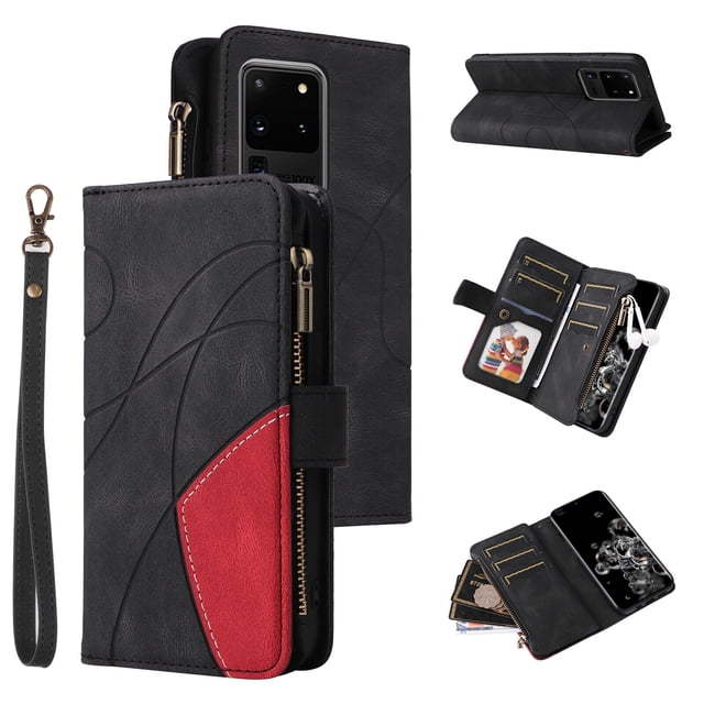 Compatible with Samsung Galaxy S20 Ultra 5G Wallet Case with Card Slots PU Leather Zipper Flip Folio Cover