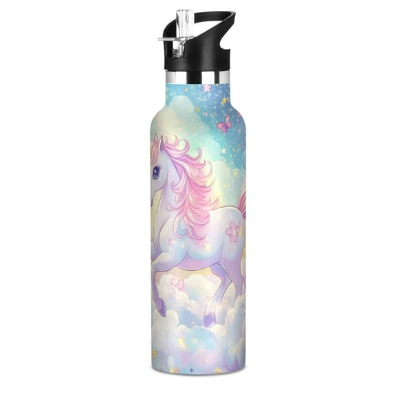 Kids Insulated Stainless Steel Sports Water Bottle 600ml (20oz) Rainbow Colors Unicorn