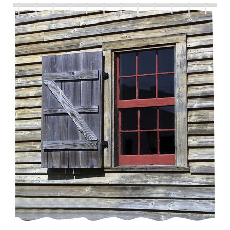 Country Shower Curtain Original Wooden Window Shutters In
