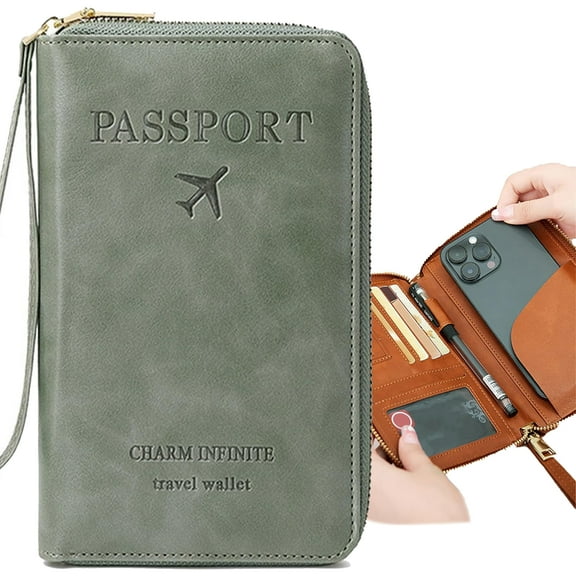 RFID Blocking Passport Wallet - Anti-Skimming Travel Organizer w/ 12 Card Slots & Ticket Pocket | TSA-Approved Leather Holder for IDs & Cash