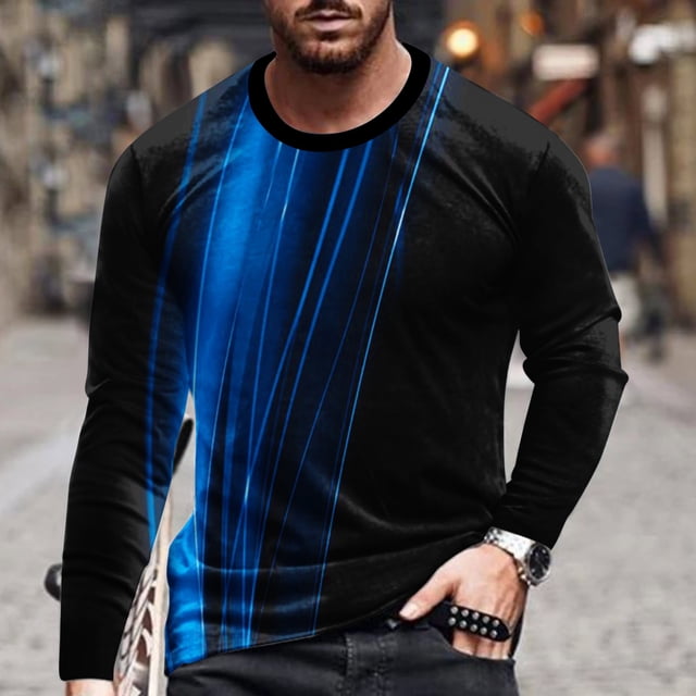 cllios Chandails à Manches Longues pour Hommes T-Shirt Graphique à Illusion d'Optique 3D Grande Taille Décontracté Col Rond Hauts T-Shirts de Designer Fantaisie T-Shirt Léger d'Entraînement Chandails pour Muscles pour Hommes