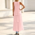 thumbnail image 4 of Uscallm Women's Sleeveless Maxi Dresses Round Neck Flowy Layered Boho Beach Vacation Casual Long Loose Sundresses Solid Summer Formal Dress, Pink XL, 4 of 7