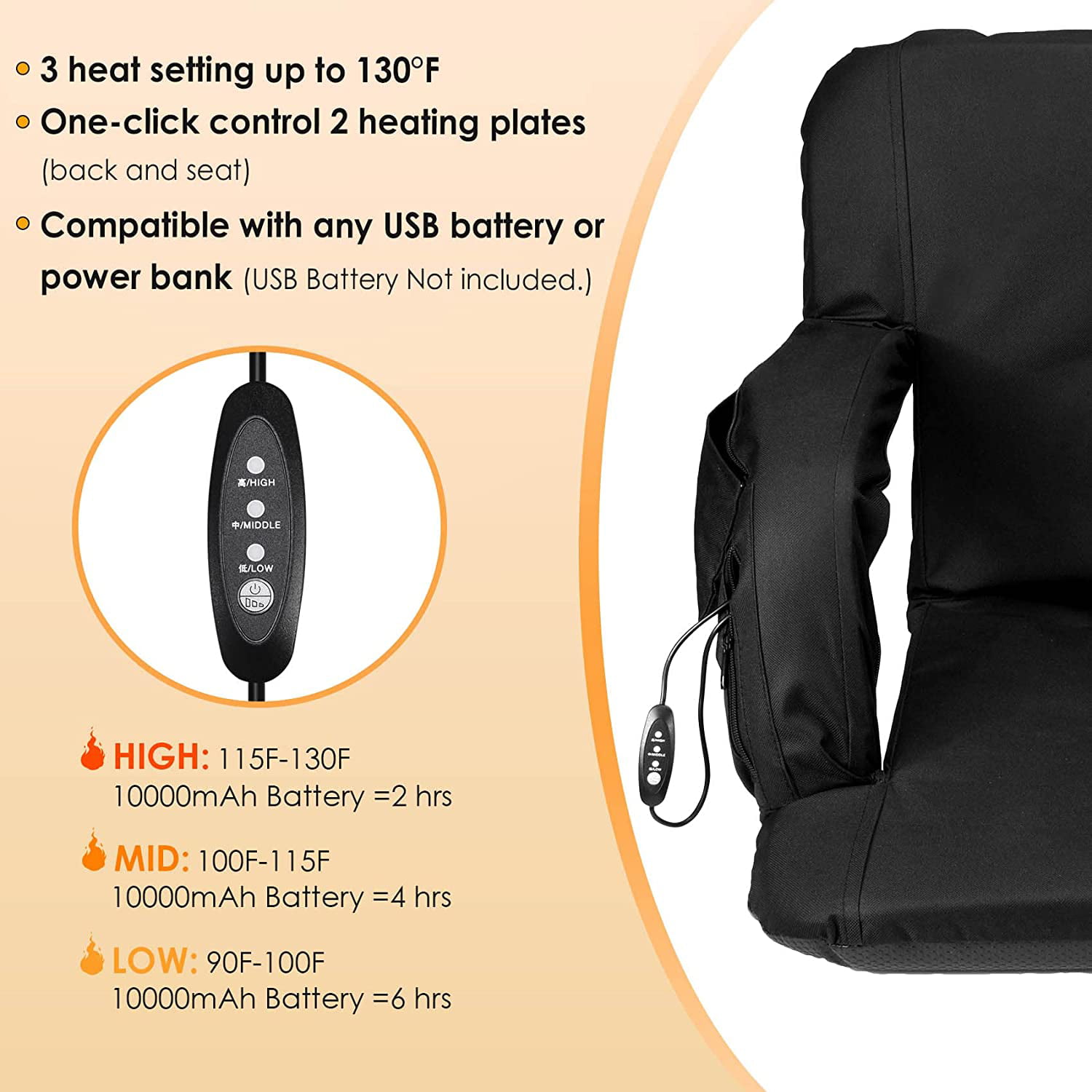 SOJOY Heated Stadium Seats for Bleacher with Back Support, 25 Extra Wide  Folded Bleacher Chair USB Heat for Outdoor Camping (Battery is NOT  INCLUDED) - Online Shopping for Car Heated Blankets,Heated Seat