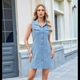 thumbnail image 4 of Vestidos de Mezclilla para Mujer, Sin Mangas, Elásticos, de Verano, Estilo Vaquero, Informal, Estilo Occidental, Corto, con Botones y Bolsillo de Azul S, 4 of 10
