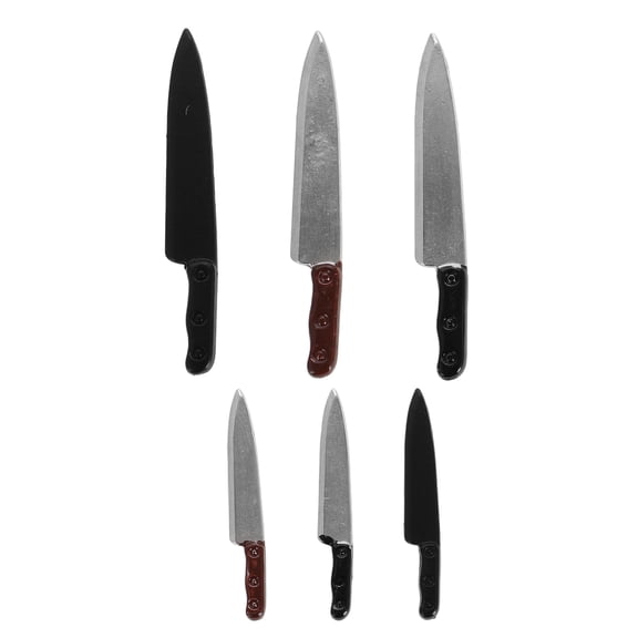 HERFIER 6pcs Miniature Dollhouse Knives Set, Kitchen Accessories for Dollhouse Decoration, Pretend Play Toy, Scene Model Tools