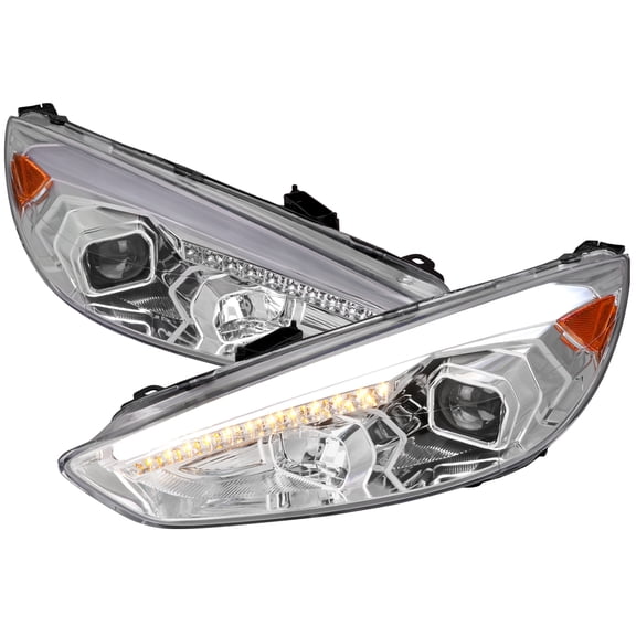 LED Sequential Signal Projector Headlights (Chrome Housing/Clear Lens) Made for and Compatible with 2015-2018 Ford Focus