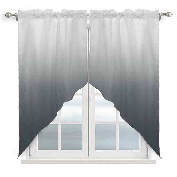 Grey Ombre Kitchen Window Curtains, Swag Curtains Valance for Bedroom Living Room Bathroom, Gray White Gradient Modern Abstract Art Rod Pocket Window Treatment Curtain Block Drapes 2 Panels 28"x36"
