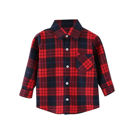 

TOWED22 Baby Boys Flannel Shirt Toddler Long Sleeve Button up Buffalo Plaid Shirt Little Boys Kids Fall Casual Flannel Shacket Coat(Red 18-24 M)