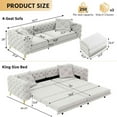 thumbnail image 3 of Timbernest 97.7" Pull Out Sofa Bed King Size, 3 in 1 Convertible Sleeper Sofa, Oversized 4 Seater Velvet Sofa with Movable Ottoman for Living Room, Button Tufted Design, Light Gray, 3 of 17