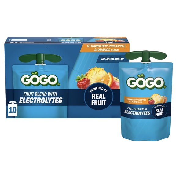 GoGo squeeZ Active Electrolyte No Sugar Added Strawberry Pineapple Orange Fruit Blend, 3.9 oz (10 Pack)