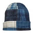 thumbnail image 7 of Naloa Indigo Patchwork Quilt Soft Beanie Hat, Knit Beanie Daily Beanie in Fine Knit for Women Men Winter Travel, Outdoor, 7 of 7