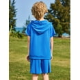 thumbnail image 6 of Arshiner Boys 2 piece outfits Letter Graphic Colorblock Short Sleeve Hoodie Short Sets, 6 of 7
