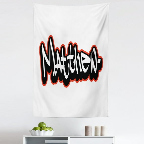 Matthew Tapestry, Font Design Inspired by Hip-hop Culture and Street Art Name for Men, Fabric Wall Hanging Decor for Bedroom Living Room Dorm, 5 Sizes, Vermilion White, by Ambesonne