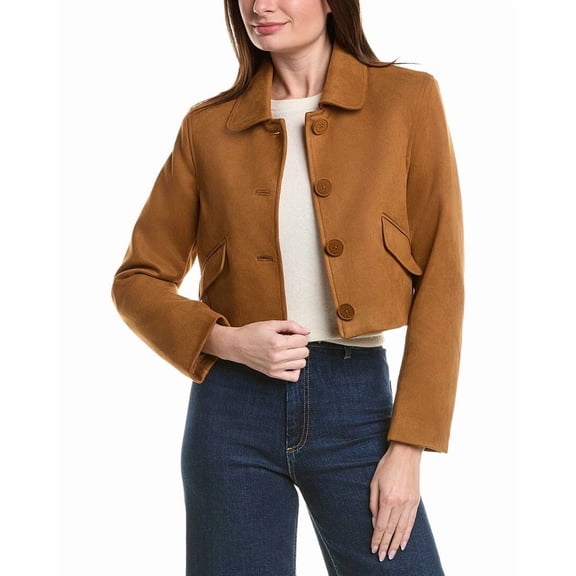 English Factory womens Cropped Faux-Suede Jacket, xs, Tan