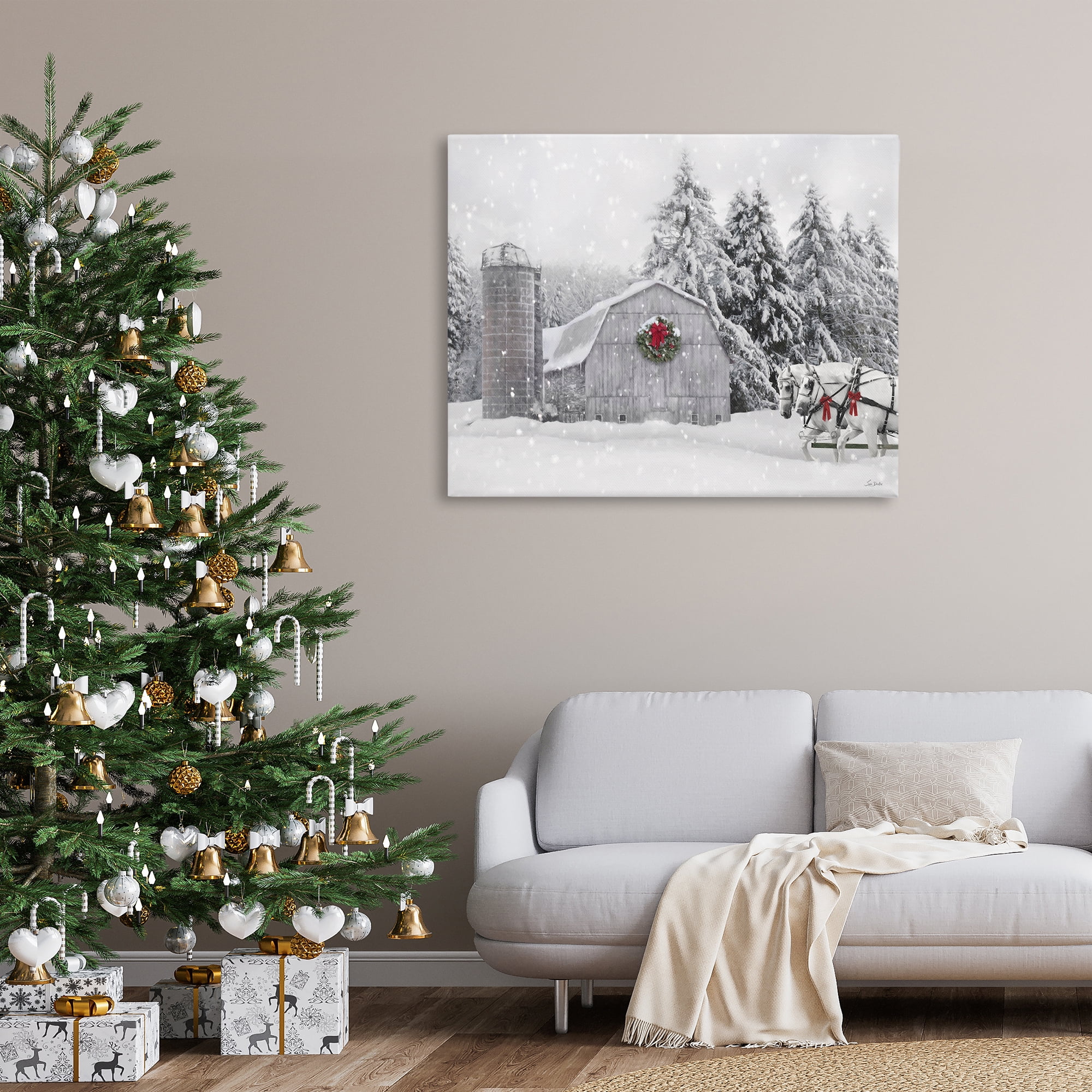 Stupell Industries Snowy Barn & Horses Holiday Painting Gallery Wrapped Canvas Art Prints Wall Art, 48 x 36