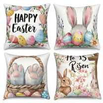 Dashan Easter Throw Pillow Covers 18x18 Set of 4,He is Risen Bunny Floral Decorative Pillow Cases for Bedroom Sofa Couch