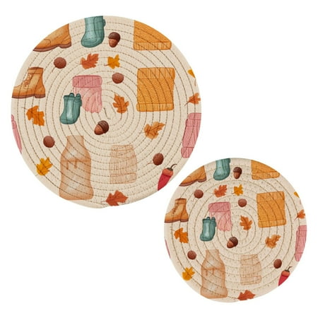 

Autumn Repeating Pattern Cotton Braided Potholders 2 Pack Heat-Resistant Pads 7.09 and 9.45