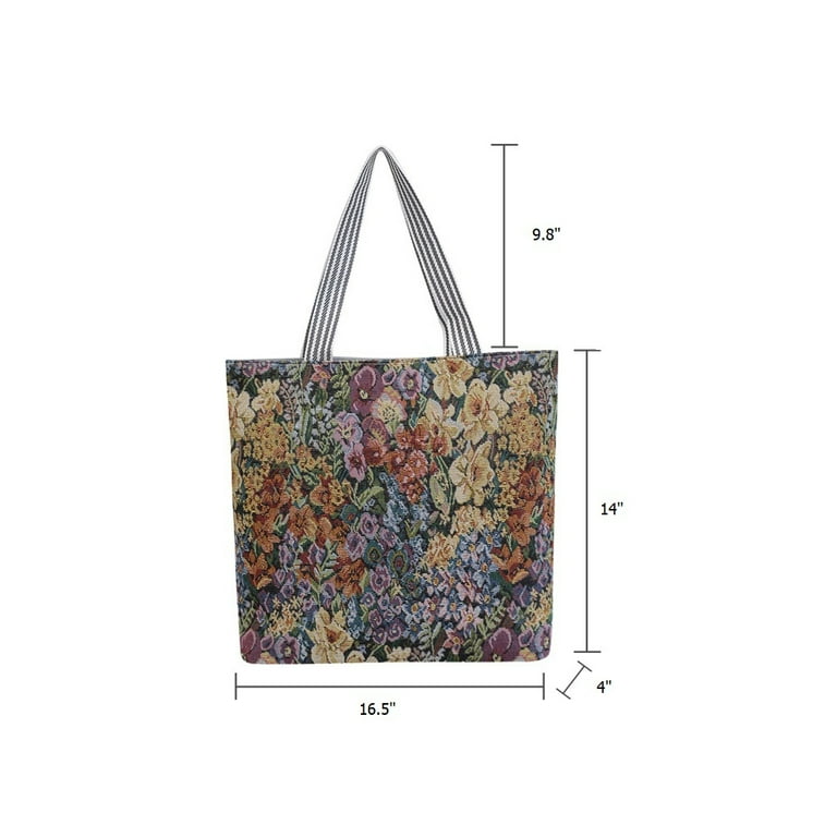 Floral Shopper Tote Bag Tapestry Pattern Reusable ECO Friendly Top Zipper