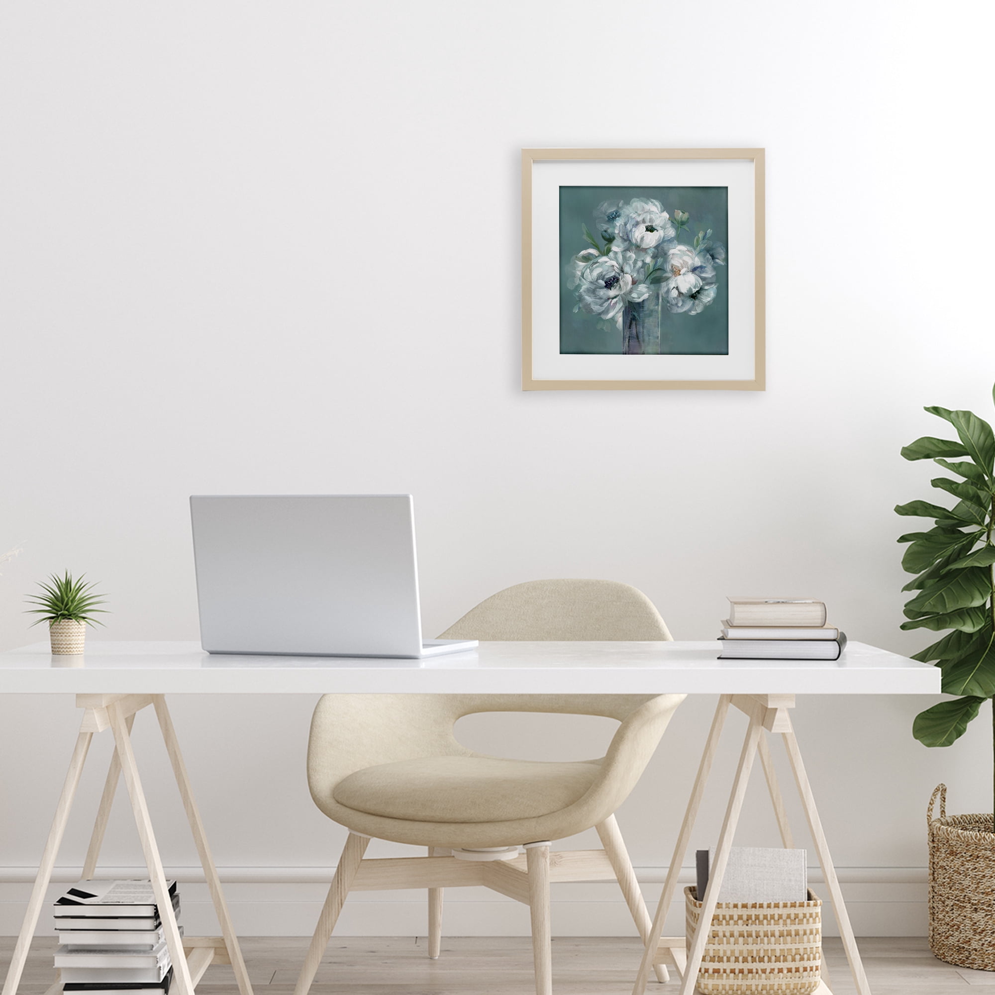 Stupell Industries White Peony Impression in Vase Birch Framed Print Under Glass, design by Nan