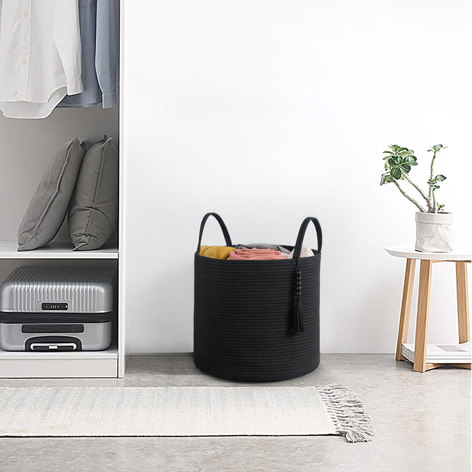 Woven Storage Basket 16" W × 13.8"L Black Decorative Organizer