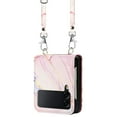 thumbnail image 2 of Compatible for Samsung Galaxy Z Flip4 Crossbody Slim Folding Case, Marble Pattern Luxury PU Leather Detachable Shoulder Strap Lanyard Shockproof Cover for Women Girls,Rosegold, 2 of 5