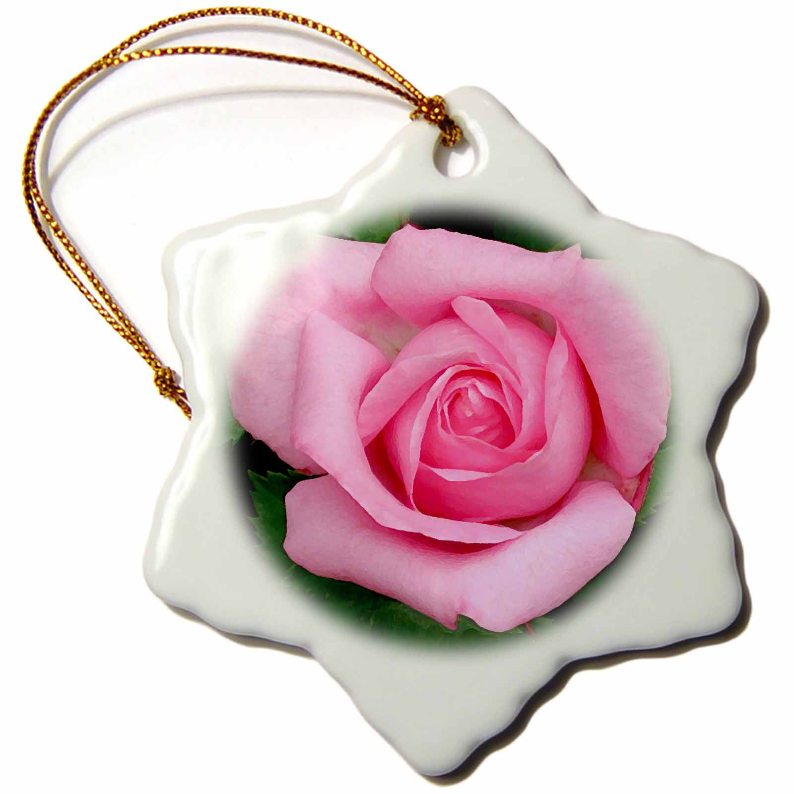 3-Inch 3dRose orn_3650_1 Pink Rose Porcelain Snowflake Ornament 